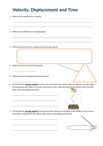 Ks4 Gcse Physics: Speed Distance Time And Velocity Formula Worksheet 