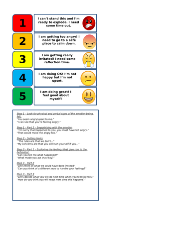 5 point scale and Emotion Coaching script for SEMH children | Teaching ...