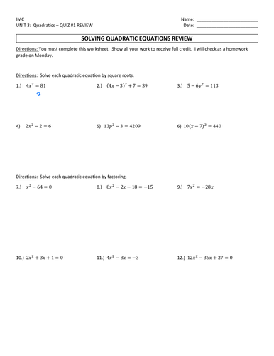 Quadratics Review all methods | Teaching Resources