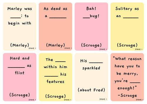 A Christmas Carol Key Quotes Cards  Teaching Resources