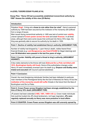 a level history essay plan template