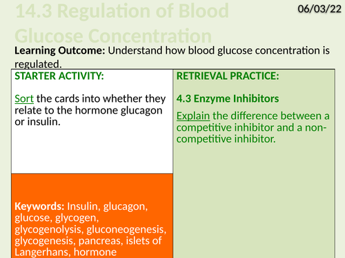 OCR Biology A- 14.3 Regulation of Blood Glucose Concentration