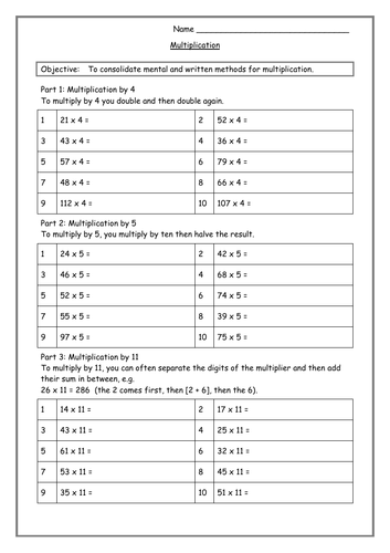 Mental multiplication methods: instructional PowerPoints and practice ...