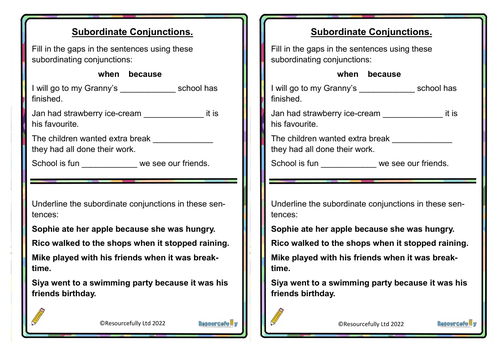 Subordinating Conjunctions Year 2 Teaching Resources