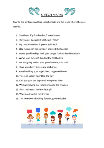 using speech marks ks1 worksheet