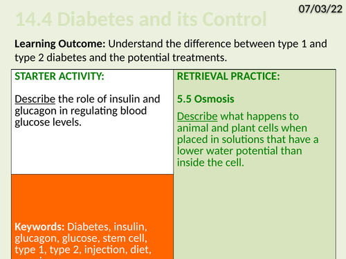 OCR Biology A- 14.4 Diabetes and its Control