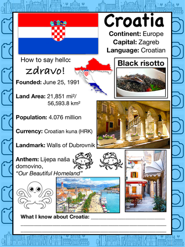 CROATIA History & Geography, Travel The World Worksheet | Teaching ...