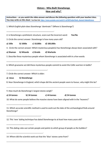 Who Built Stonehenge? - Video Worksheet | Teaching Resources