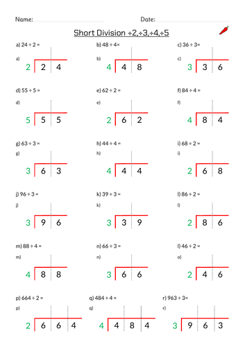 Short Division By 2 Digit Numbers Worksheet