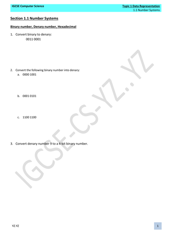 year 9 computer science data representation worksheet 5 answers