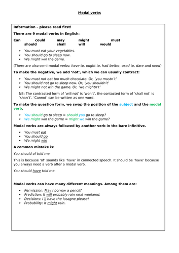 Ks3 Grammar Modal Verbs Teaching Resources