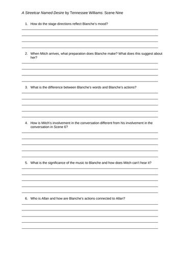 A Streetcar Named Desire Worksheets | Teaching Resources