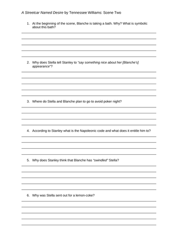 A Streetcar Named Desire Worksheets | Teaching Resources