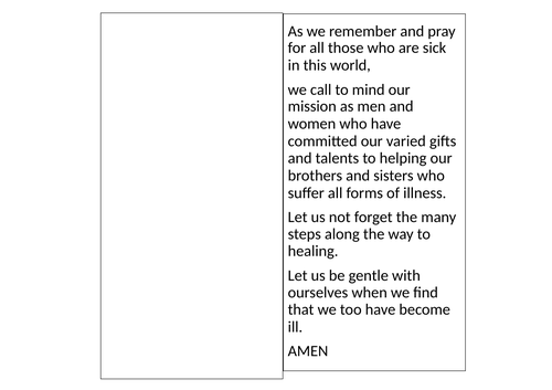 WORLD DAY OF PRAYER FOR THE SICK | Teaching Resources