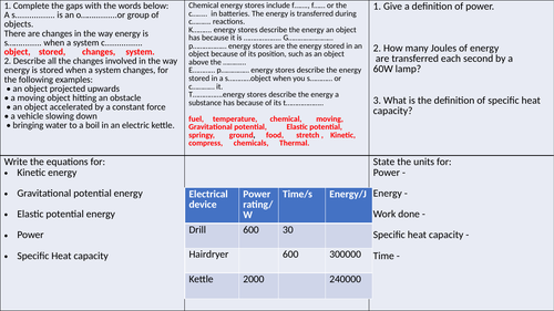 AQA Physics GCSE Energy revision, | Teaching Resources