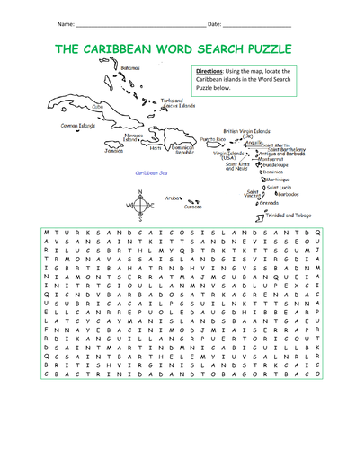 The Caribbean - Map and Word Search Puzzle | Teaching Resources