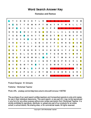 Romulus and Remus Word Search Teaching Resources