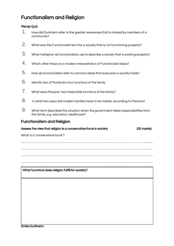 Sociology A-Level- Beliefs in Society- Functionalism and Religion ...