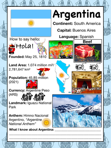 ARGENTINA History & Geography, Travel The World Worksheet | Teaching  Resources