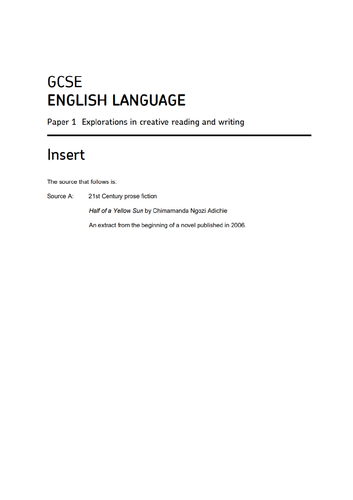 AQA GCSE English Lang Paper 1 Half of a Yellow Sun Creative reading ...