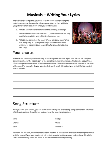 Musicals - Writing your song lyrics | Teaching Resources