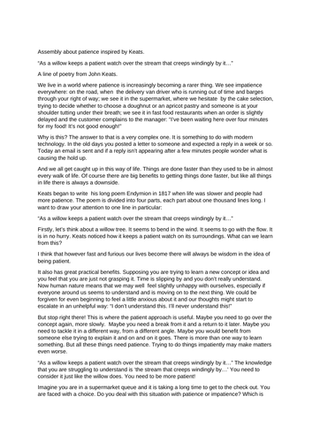 Assembly about patience inspired by Keats | Teaching Resources