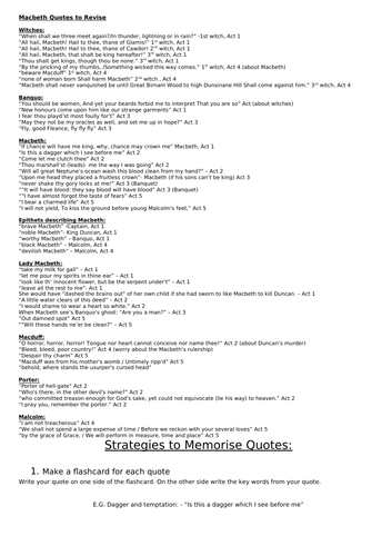 Macbeth Key Quote Sheet