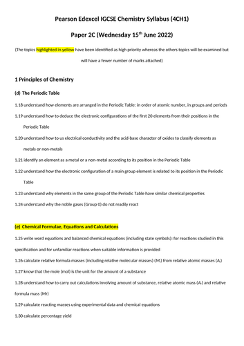 Edexcel igcse chemistry syllabus 2022 teaching resources