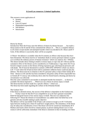 A Level Law Defences In Criminal Law Application Teaching Resources
