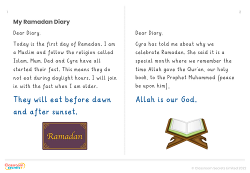 Year 1 Reading Skills - My Ramadan Diary | Teaching Resources