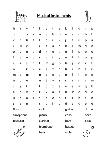 Musical Instruments Wordsearch | Teaching Resources