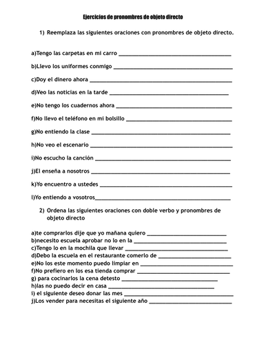 Spanish direct object pronouns pronombres de objeto directo espanol pdf ...