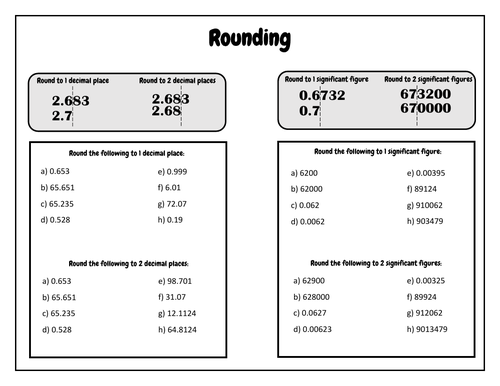 Rounding Decimal Places - Rounding numbers to 2dp