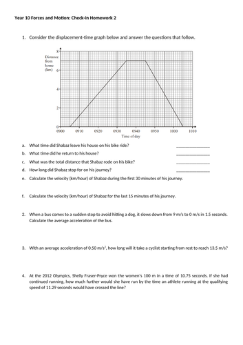 Year 10 AUS Forces and Motion check-in sheets | Teaching Resources