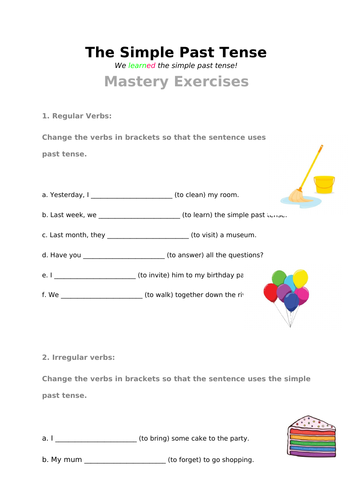 Simple Past Tense Learning Guide & Mastery Worksheet | Teaching Resources