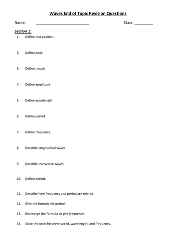 Waves -7. End of Topic Revision Lesson and Questions | Teaching Resources
