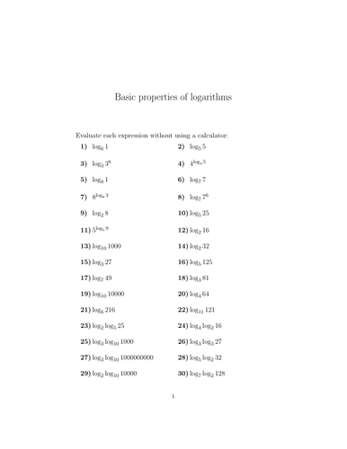 Basic properties of logarithms worksheet (with solutions) | Teaching ...