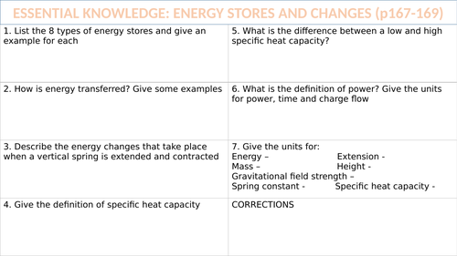 AQA Trilogy Physics Higher Tier essential knowledge activity (paper 1 ...