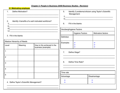 People in business section 2 revision worksheet complete