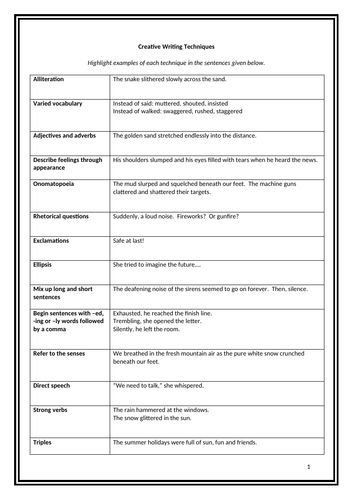 year 9 creative writing tasks pdf