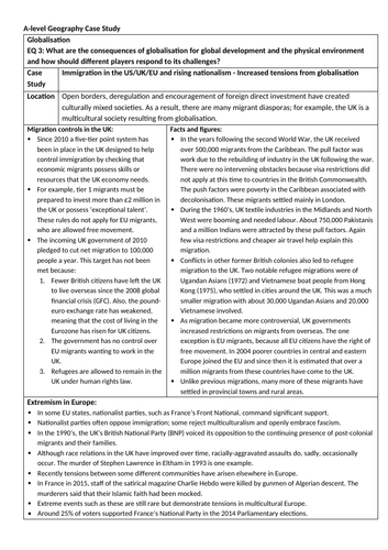 Edexcel A-Level Geography Globalisation Case Studies | Teaching Resources