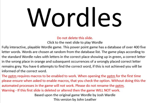 Wordle Game  fully interactive  Teaching Resources