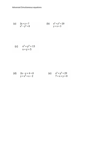 Advanced Simultaneous Equations: GCSE target 8-9, worksheet with ...