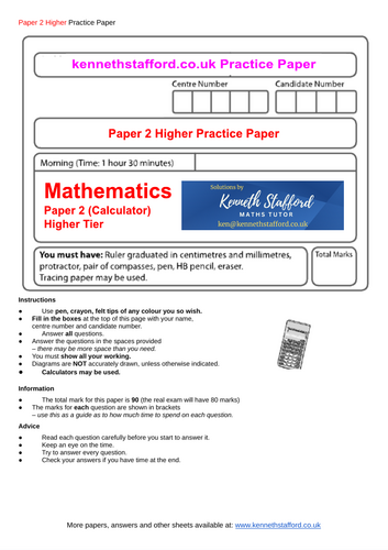 GCSE Maths Higher Practice Exam Papers | Teaching Resources