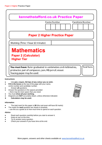 GCSE Maths Higher Practice Exam Papers | Teaching Resources