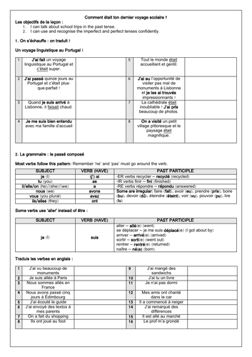 School Trips French (3 worksheets)