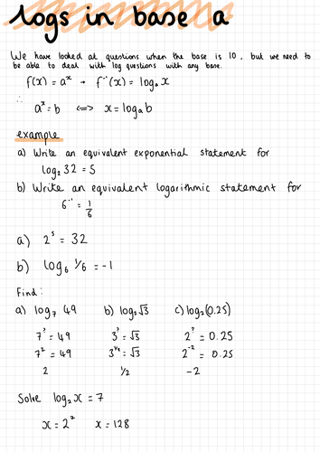 Logs in Base A Notes (IGCSE Cambridge Additional Mathematics ...