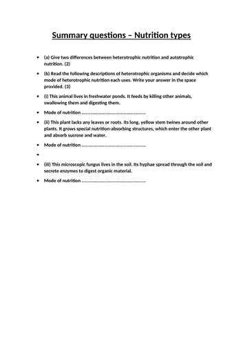 Nutrition Types (AS Level) Eduqas/WJEC (4. Adaptations for nutrition ...