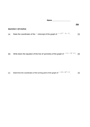 Quadratics Test