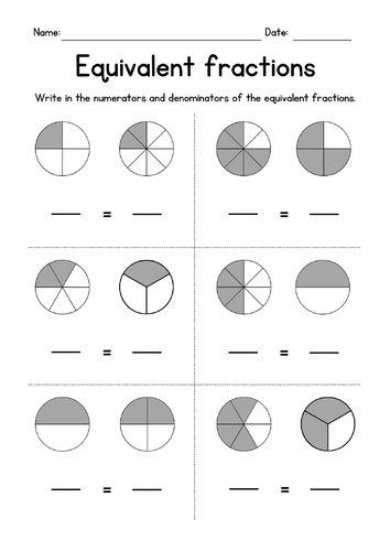 Identify Equivalent Fractions Worksheets